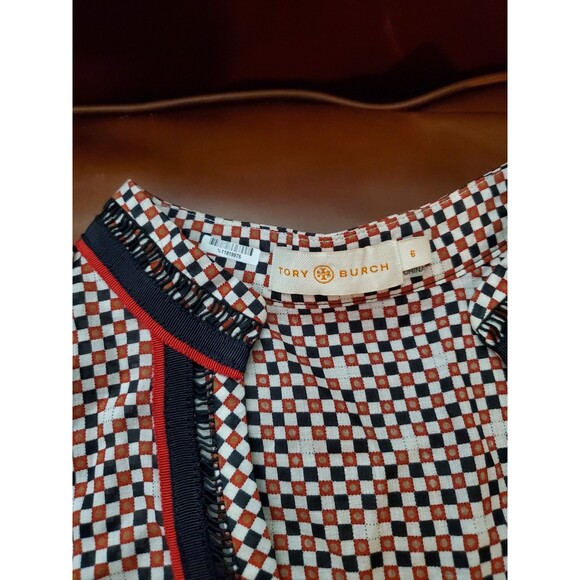 Tory Burch $295 Tory Tunic Long Sleeve Top 6 Six Desert Sand Dotted Squares Euc - Picture 4 of 6